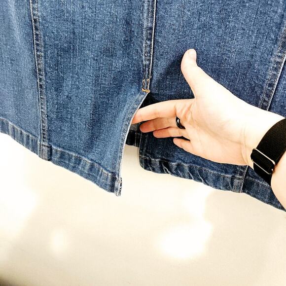 Vintage Jones Sport Blue Stretch Knee Length A-Line Jean Skirt Size 16 - Picture 4 of 6